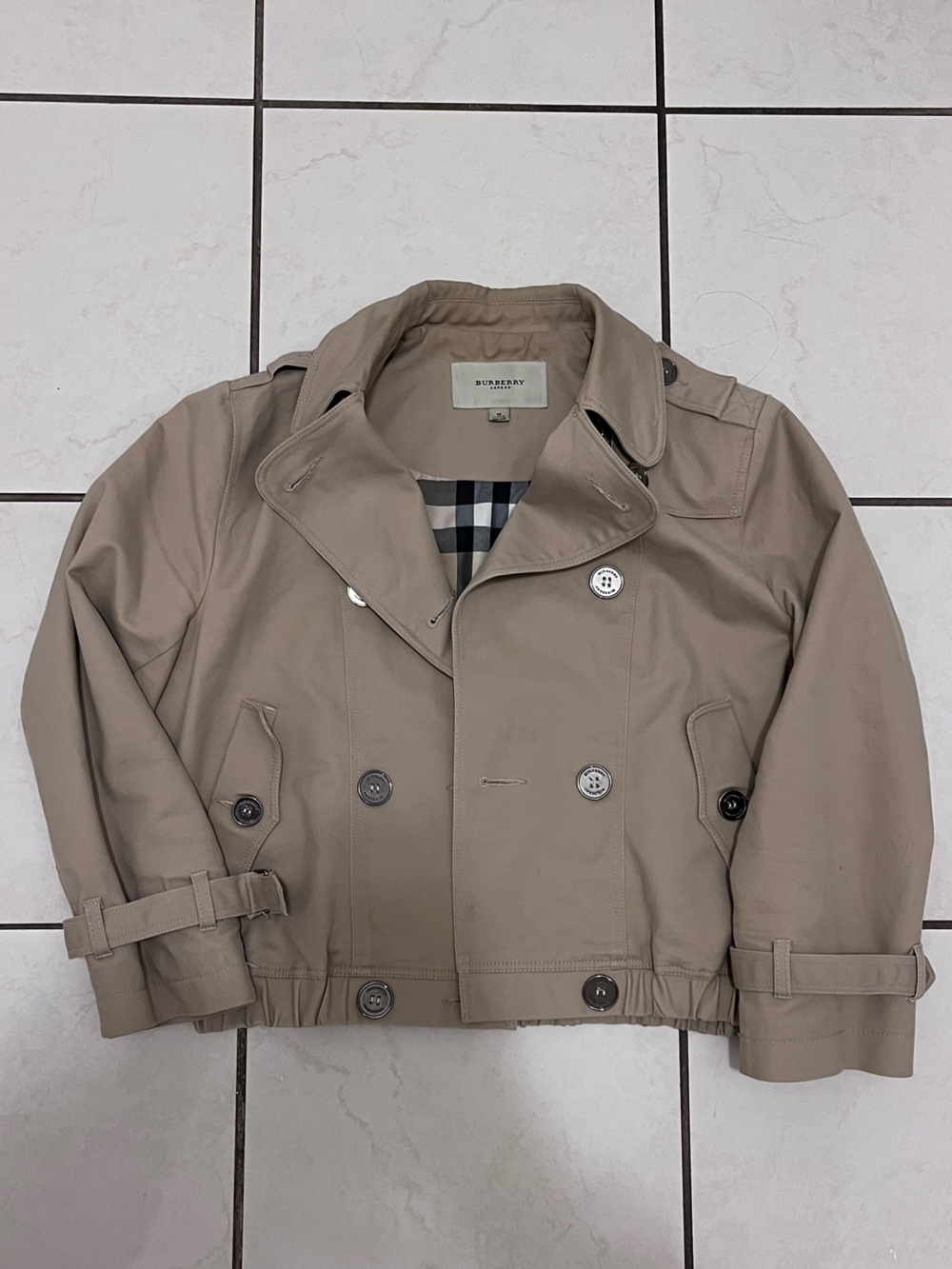 Burberry Cropped Double Breasted 3/4 Sleeve Trench Coat